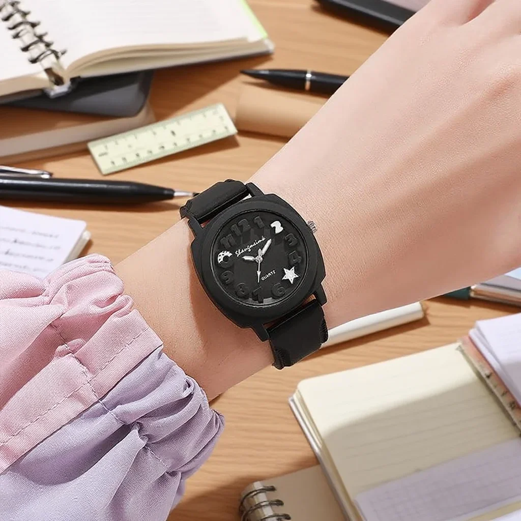 Fashion Silicone Band Women Quartz Watches Set Casual Arabic Dial Wristwatch for Girls Clock Reloj Hombre