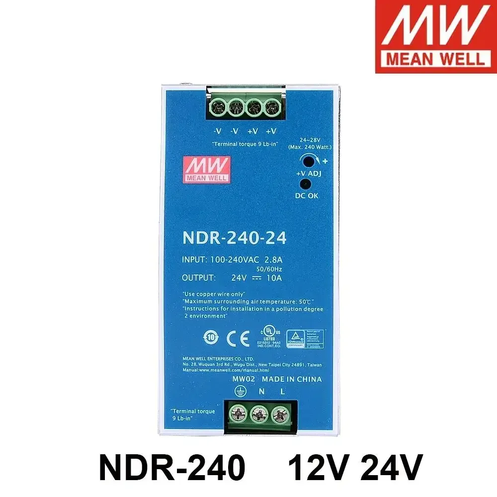 NDR-240 MEAN WELL NDR-240 12V 24V 48V meanwell NDR 240  12 24 48 V Single Output Industrial DIN Rail NDR-240