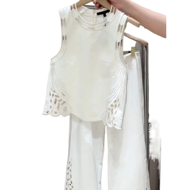 2026 Summer with A Whole Set of Temperament Light Luxury High Sense Beautiful Small Fragrant Style White Top Pants Suit Women