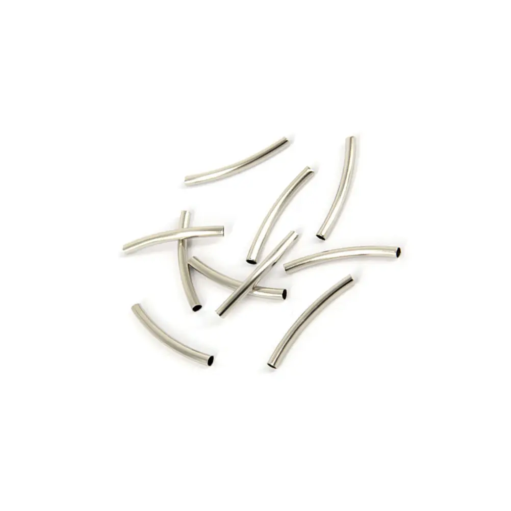 500Pcs Metal Spacer Beads For For Jewelry Making Bracelet Maker Polished Silver Plated Brass Tubes 2x25mm Curve