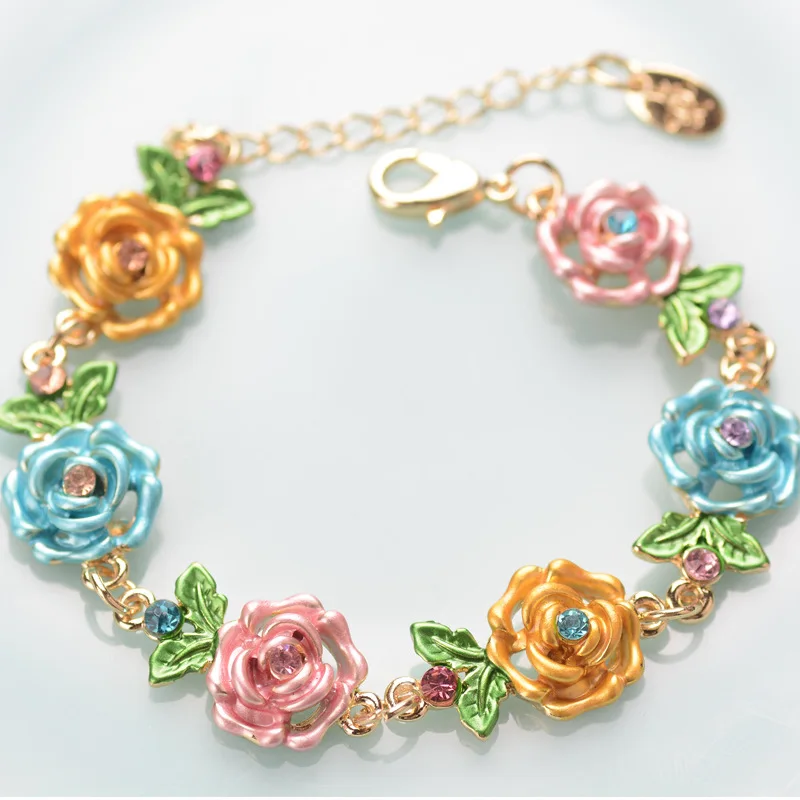 300pcs/lot Cloisonné multi-color women's rose bracelet exaggerated floral strings accessories retro ethnic style jewelry