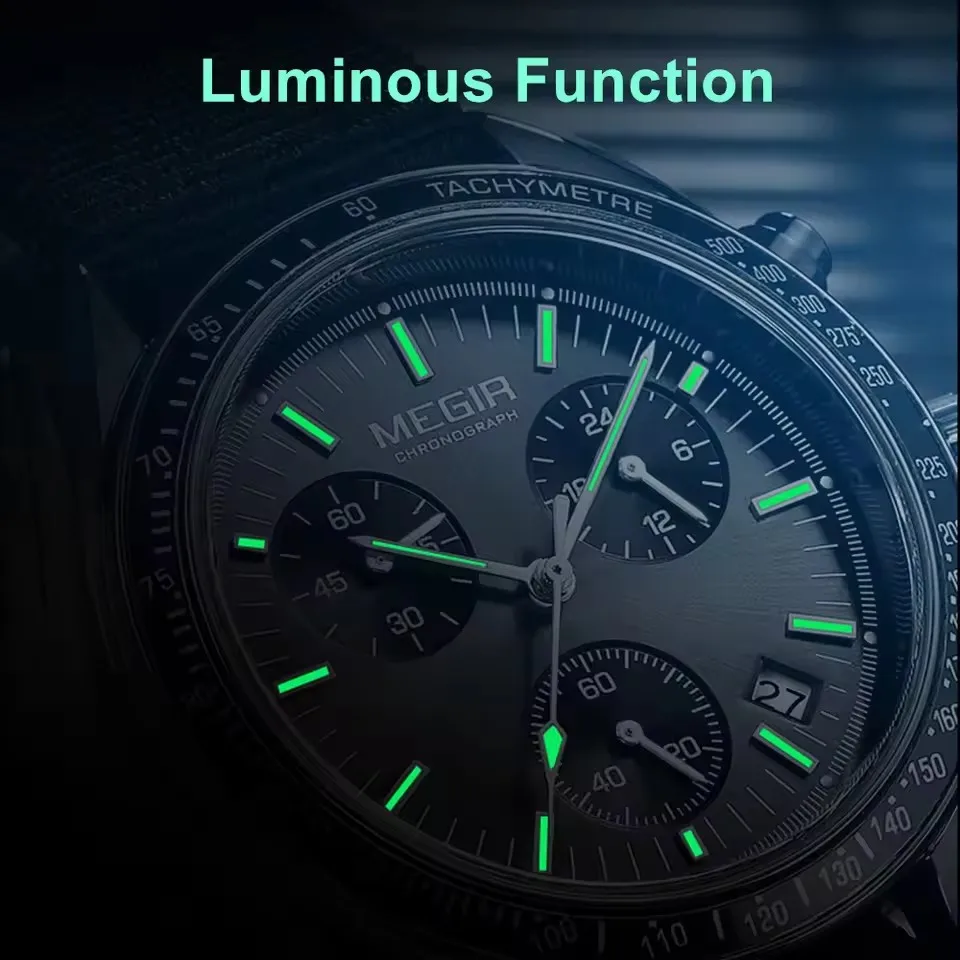 MEGIR 2247 Fashion Quartz Watches for Man Calendar Chronograph Clock Canvas Strap Luminous Casual Sports Men Watch reloj hombre