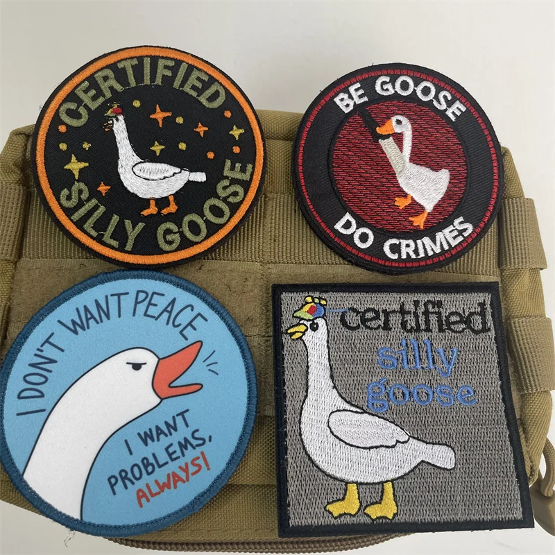 Silly Goose Embroidery Patches I Don't Want Peace Morale Badge Tactical Patches for Backpack Hook and Loop Skull Sticker