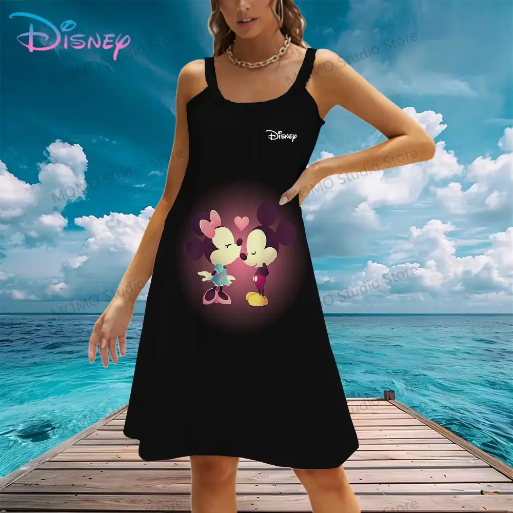 Women's Beach Dress Minnie Mouse Sling Disney's Mickey Fashion Leisure Lovely Evening Dresses 2024 Street Wear Female Clothing