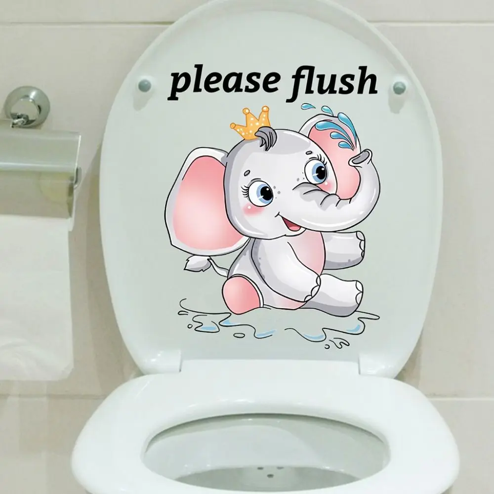 Cartoon PVC Sea Animal Toilet Sticker Washable Removable Toilet Sign Sticker Cute Please Flush Bathroom Decals Living Room