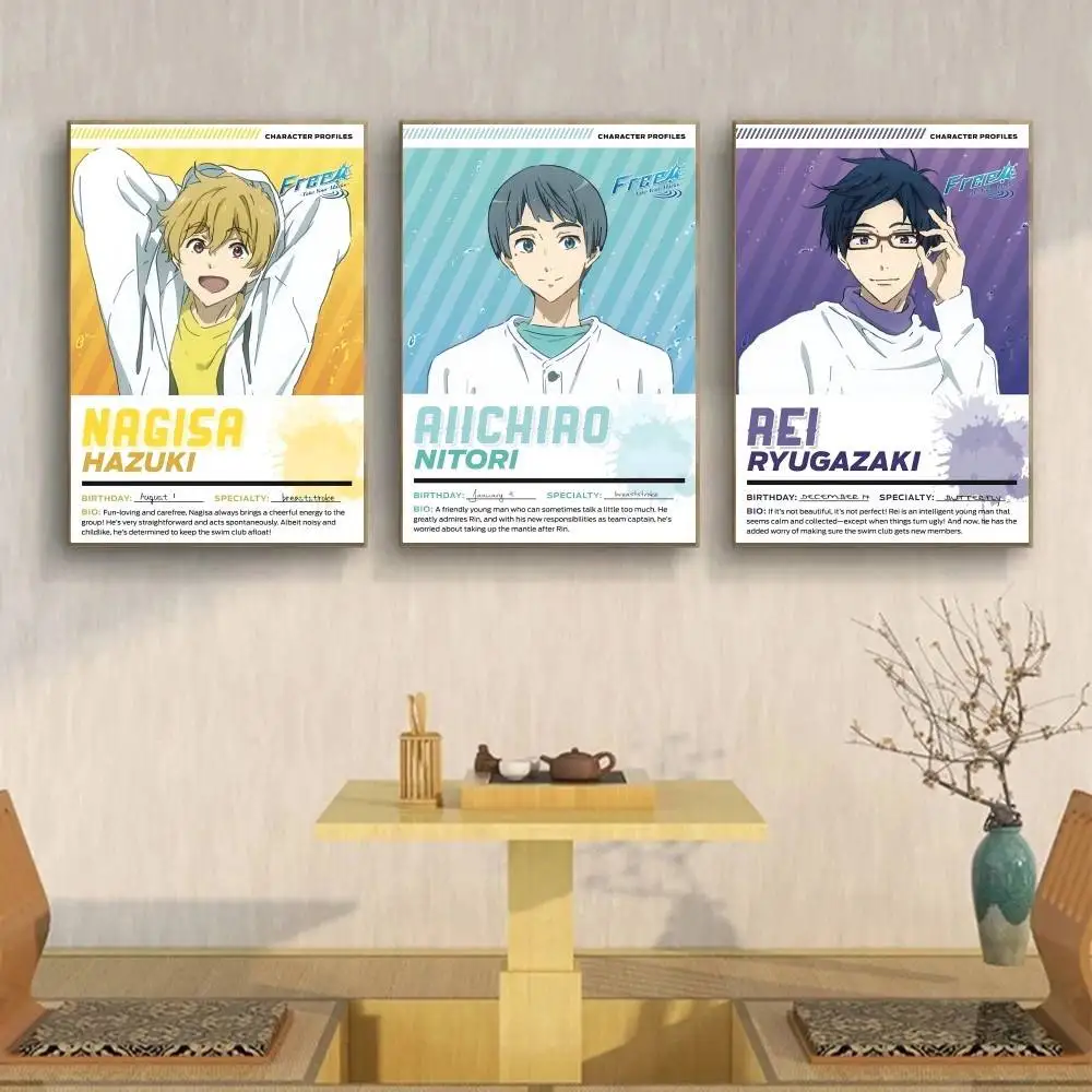 Anime Free! Iwatobi Swim Club Character Profile Poster Nanase Haruka Rin Matsuoka Wall Art Bedroom Home Decor Print Gift