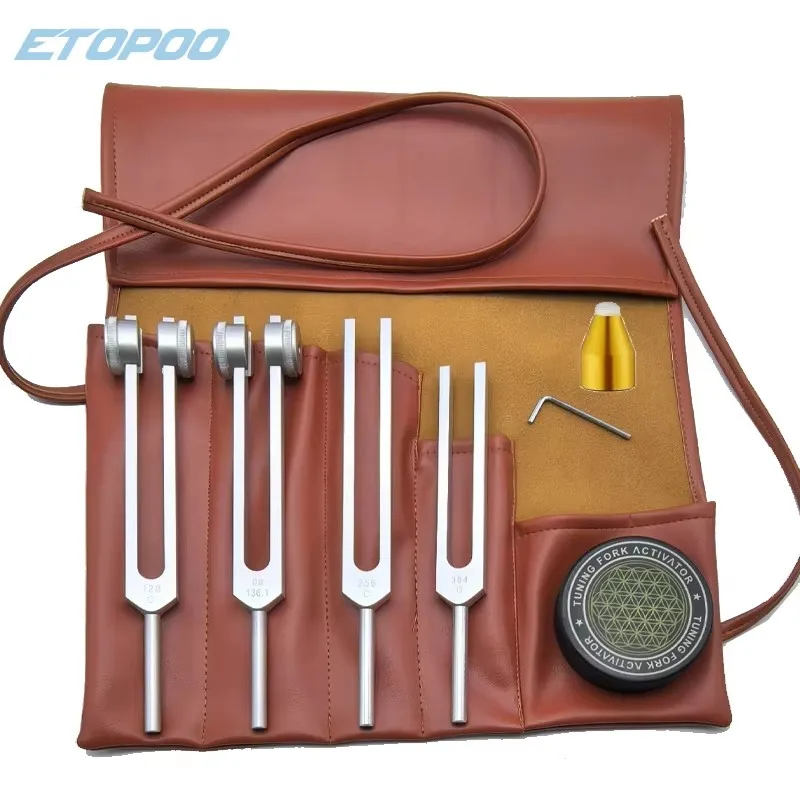 Tuning Forks for Healing Set - 128Hz, 136.1Hz, 256Hz, 384Hz Weighted & Unweighted Tuning Fork Set Includes Hockey Puck Activator
