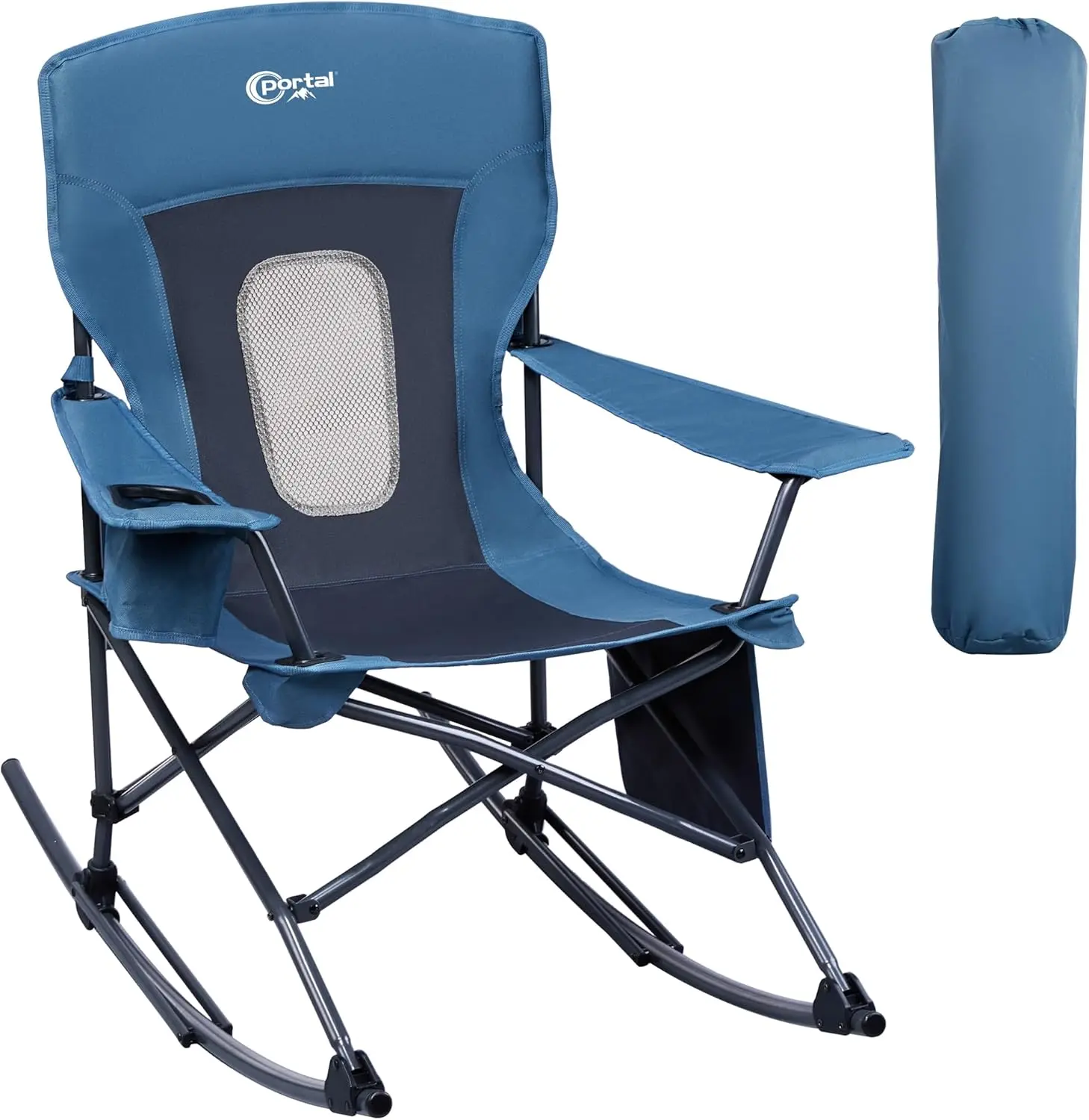 

Outdoor Rocking Chair Camping Folding Portable Rocker with Cup Holder Side Pocket Carry Bag, Support 350LBS (Mesh Blue)