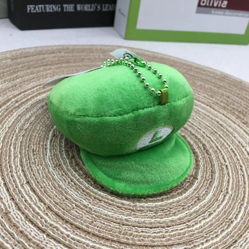 4inch=9cm Red Green Super Bros Hats Plush Keychain Mary Luigy Caps keyring Game Peripheral Doll Pendant Cosplay Accessories Gift view 2