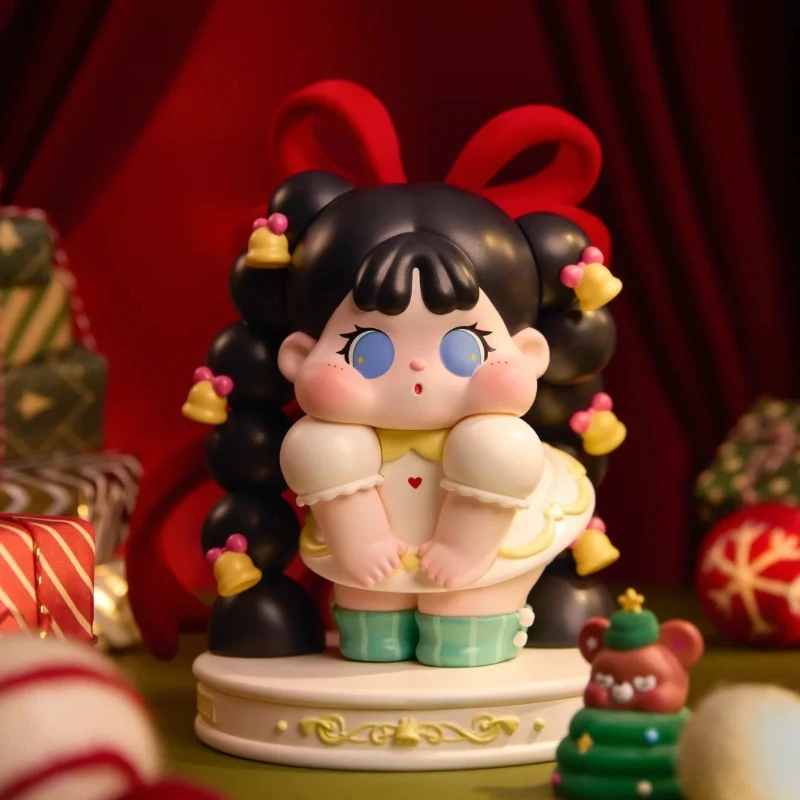 

QOQO Mini Bean Miniface Happy Birthday Cake Figure Mini Pink Face Doll Cute Miniature Girl Collection Designer Toys Art DIY