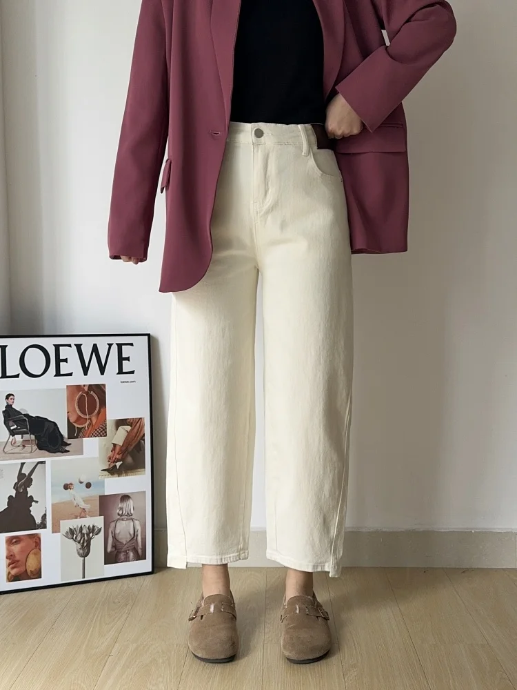 

High Waist Dad Jeans Women's Spring Nine Points Loose Boyfriend Pants Cotton Stretch Denim Curvy Fit Banana Pants