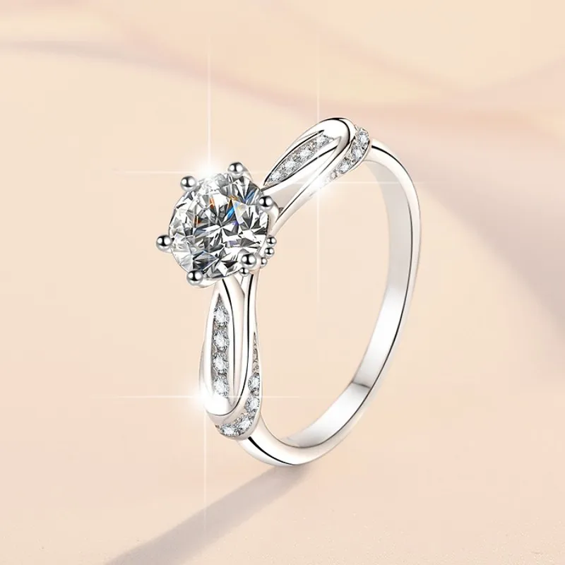 

Роскошное круглое кольцо с шестью зубцами PT950, платина, 0,8 карата, женское, с муассанитом, антидеформируемое, прочное, тонкое, ежедневный наряд, незаменимый