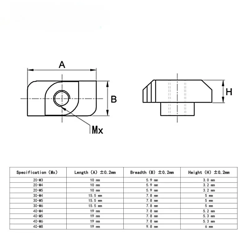 Schiebe-T-Mutter M3 M4 M5 M6 M8 Aluminiumprofil-Befestigungselement Verbindungsstück T-Muttern 3D-Drucker Gleitmutter Hammerkopf Schlitzmutter 20 30 40 EU – Detail 1