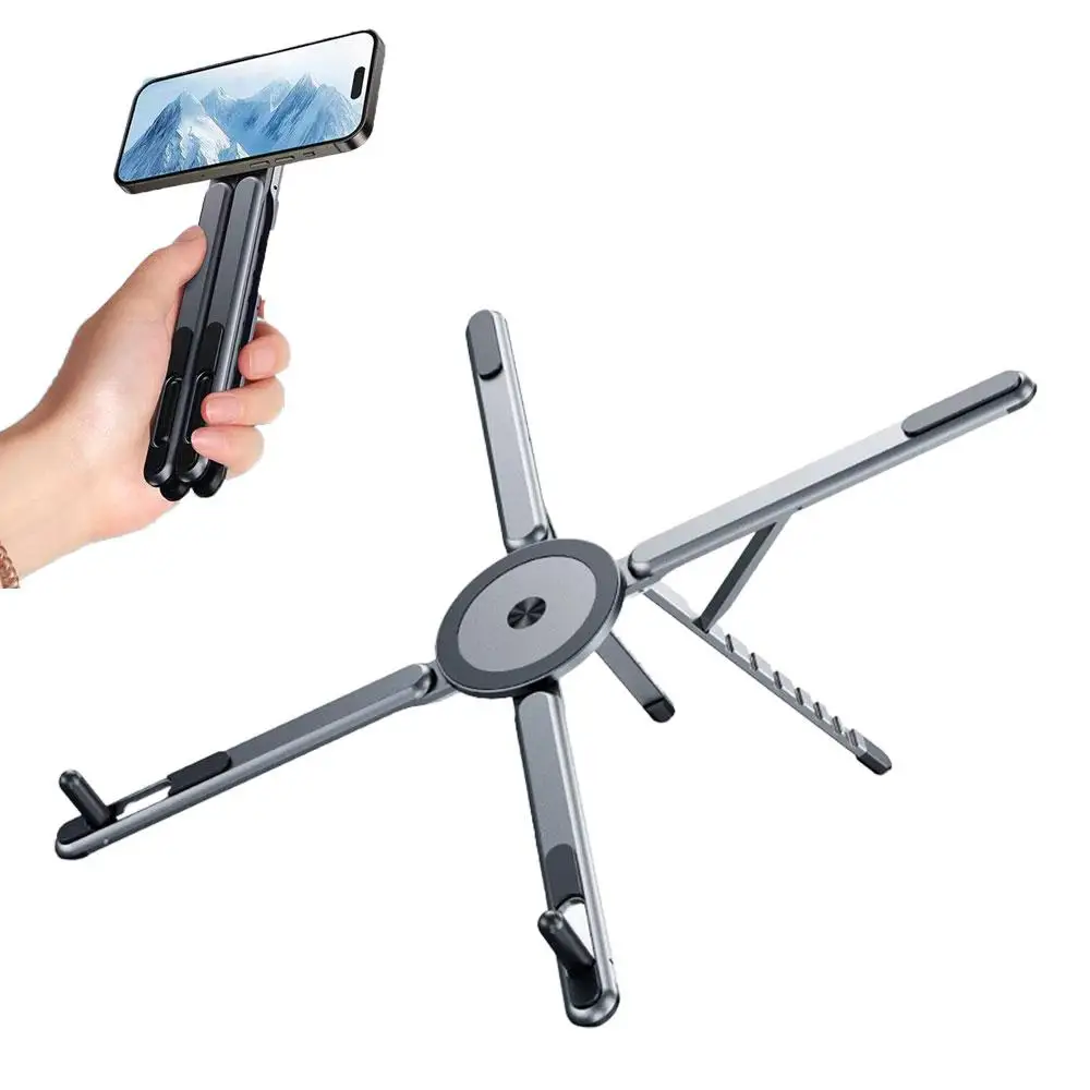 Portable Magnetic Phone Holder & Selfie Stick 3-in-1 Foldable Tripod Stand for iPhone iPad Tablet Laptop Desktop Use ﻿