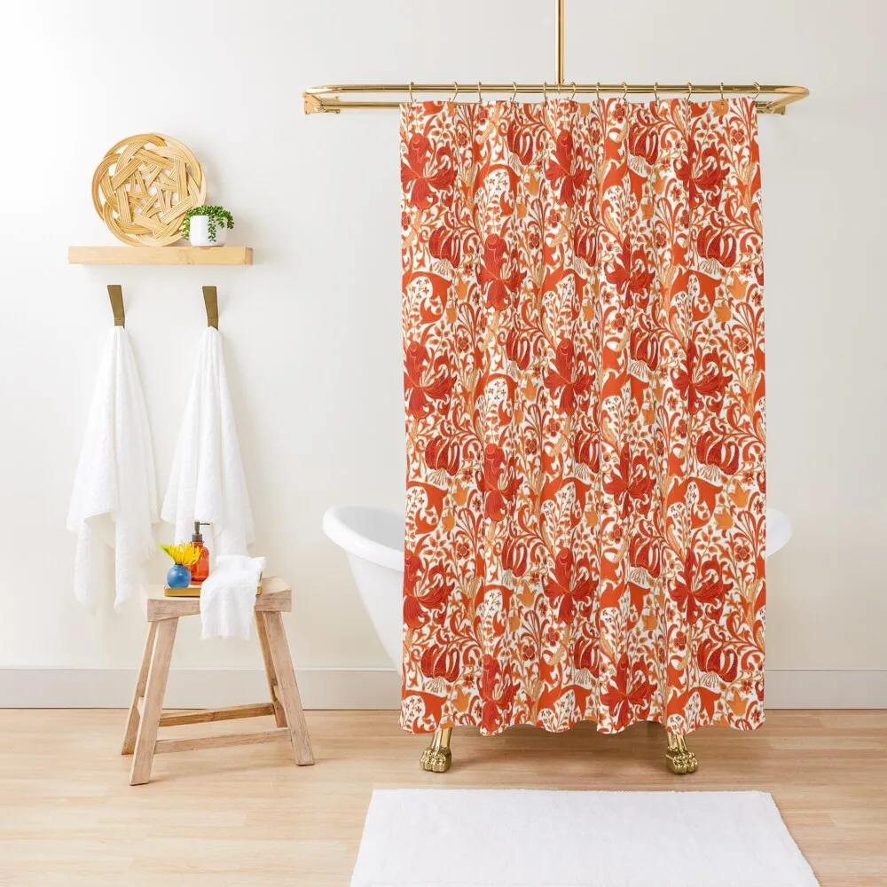 

William Morris Iris and Lily, Mandarin Orange Shower Curtain Bathroom Fabric Set For Bathroom Curtain