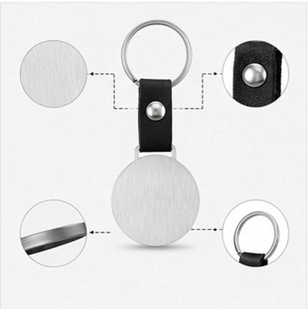 10Pcs Sublimation Blank Round PU Keychains Strong Ring Sublimation Key Fob Holders Laser Engraving Heat Transfer Dog