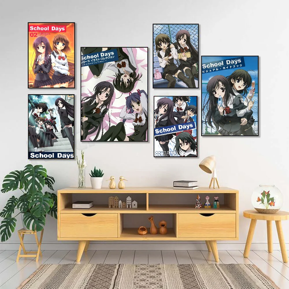 Anime S-School Days Katsura Kotonoha Poster Waterproof Wall Art High Quality Print Posters For Living Bedroom Retro Room Decor