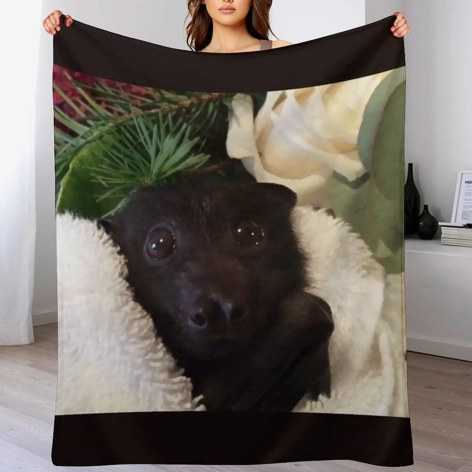 Baby Larry Black Flying Fox Bat. Throw Blanket Shaggy Furry Soft Blanket for Bedroom Living Room