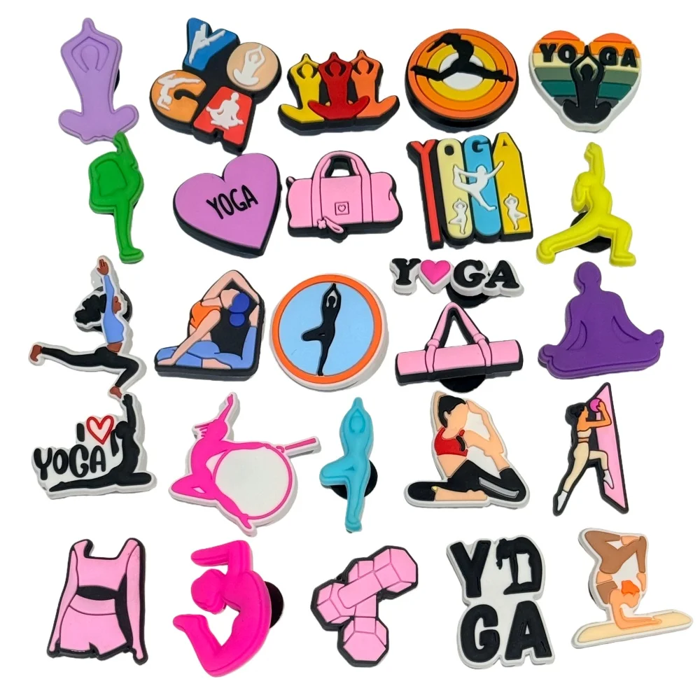 

26-100Pcs Wholesale Yoga Sports PVC Shoe Buckle Decorations Meditation Woman Sandal Charms For Holiday Present