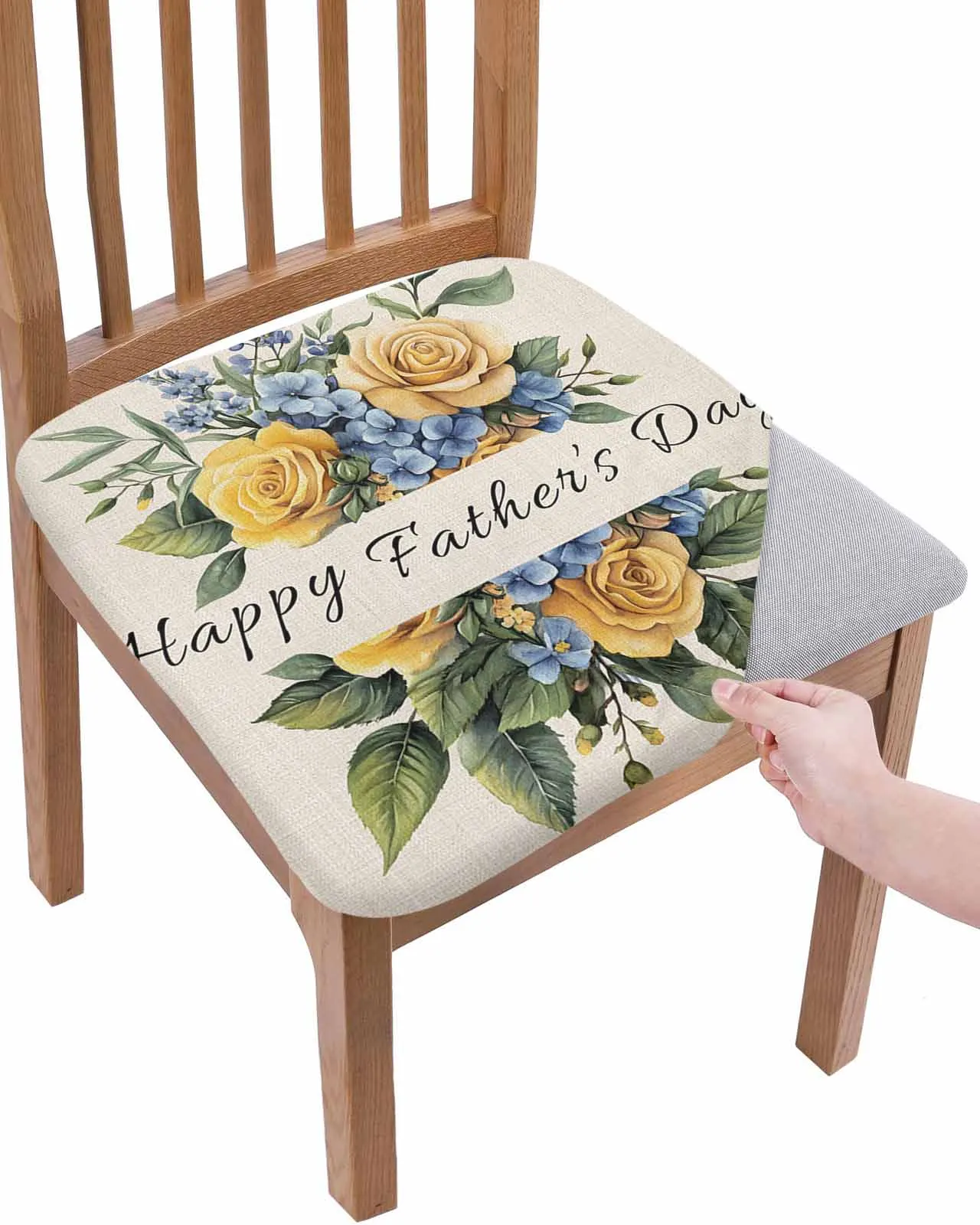 

Watercolor Father's Day Rose Linen Elasticity Chair Cover Office Computer Seat Protector Case Home Kitchen Chair Slipcovers