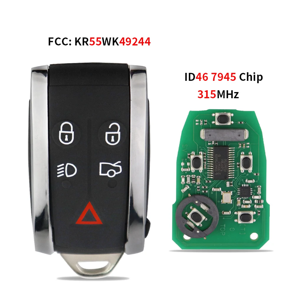 5 Buttons Remote Car Key Shell For Jaguar XF XFR XK XKR XJ8 2007-2013 315 433MHz ID46 KR55WK49244 Chip Uncut Blade Keyless Entry