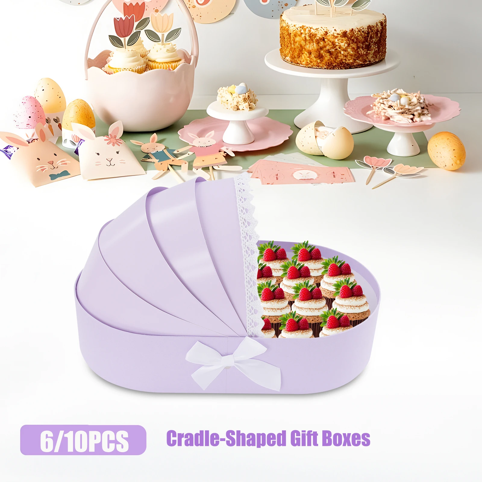 

6/10pcs Cradle-Shaped Gift Boxes with Lace-Like Edges - Sturdy Cardboard Small Storage Baskets for Celebration Birthday Decor