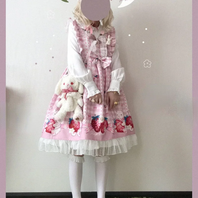 Kosahiki Japanse Lolita Jurk Meisjes Aardbei Bunny Jsk Jurken Vrouwen Harajuku Mouwloze Schattige 2024 Cosplay Vestido