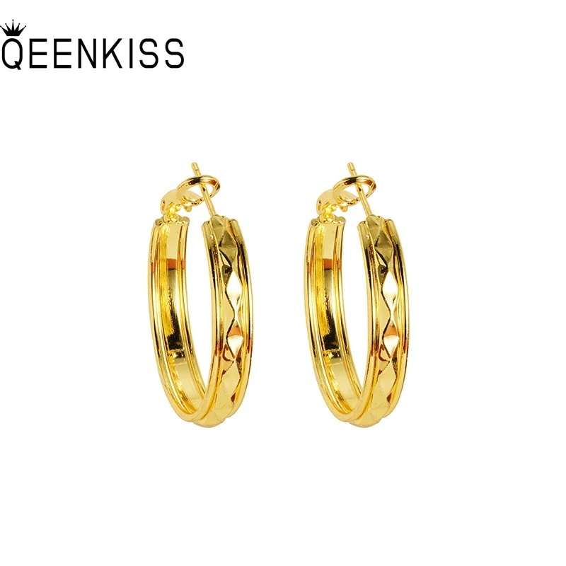 

QEENKISS Gold Vintage Round Hoop Earrings For Women Wedding Party Birthday Christmas Bride Mother Girlfriend Lady Gifts EG5446