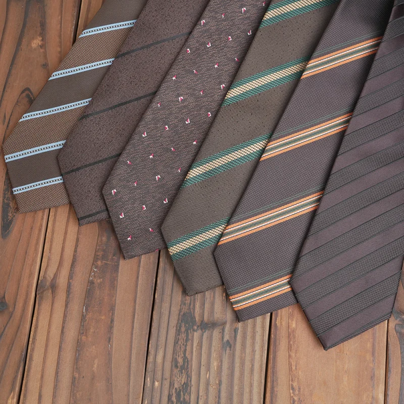 8 cm breite Vintage-Krawatte, braun, Lazy No-Knot-Reißverschluss, gestreift, Herren-Business-Casual-Kaffee-Krawatte für Herren