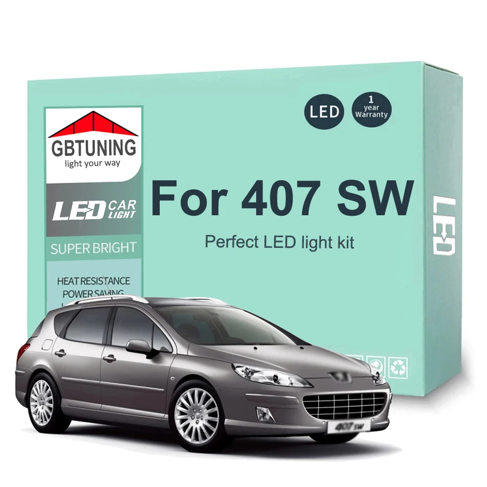 10szt Canbus Lampa samochodowa do Peugeot 407 SW 2004 2005 2006 2007 2008 2009 2010 Samochodowa żarówka LED do oświetlenia wnętrza Zestaw do czytania bagażnika