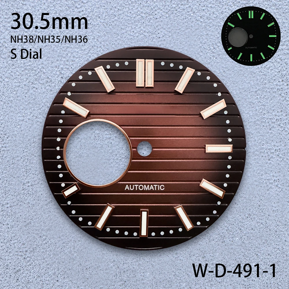 30.5mm S Logo Hollow Dial Fit NH38/NH35/NH36 Japanese Movement Green Luminous High-Quality Watch Modified Accessories