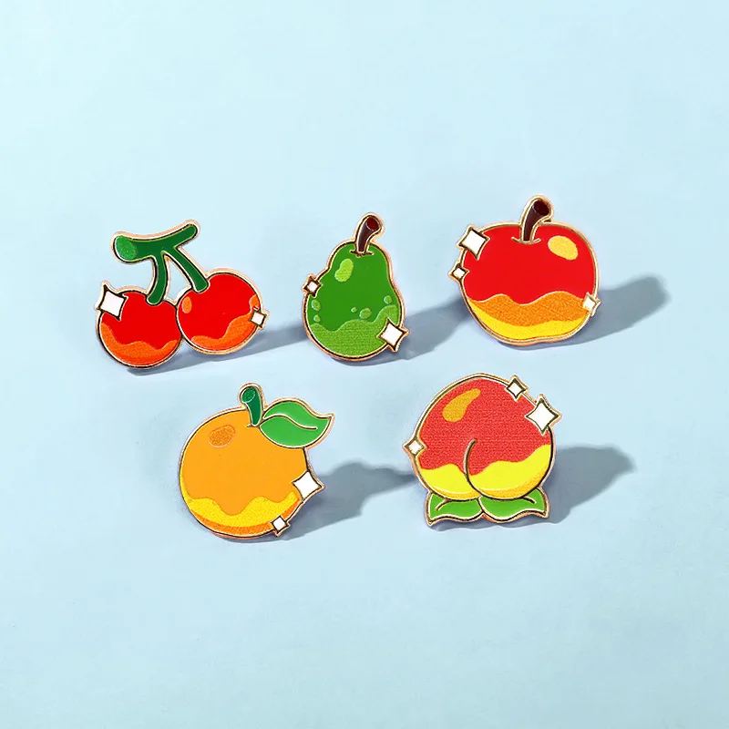 Unisex Cute Fruit Brooches Alloy Enamel Apple Peach Cherry Badge DIY Clothes Bags Shoes Hat Scarf T-shirt Jeans Decor Pins