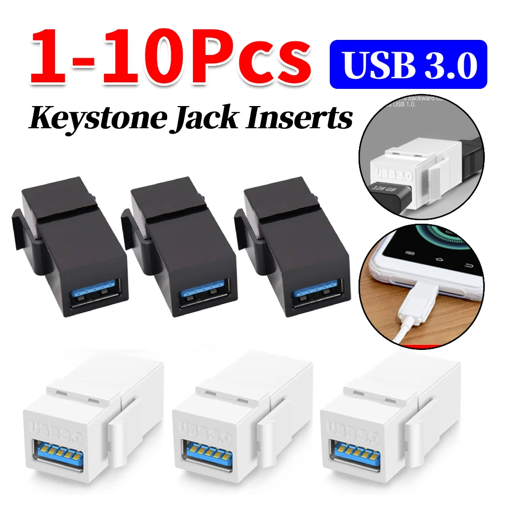 1-10Pcs USB 3.0 Keystone Jack Inserts Connect with USB Port Snap-in Connector Socket Adapter Port for Wall Plate Outlet Panel