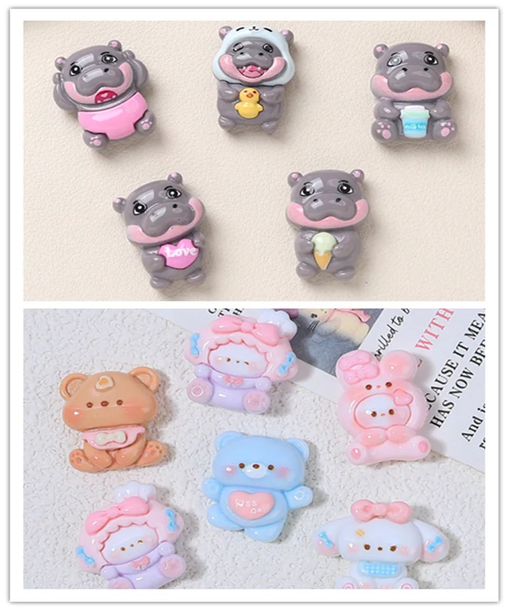 100pcs Rein Flatback Kawaii Cartoon River Horse Bear Rabbit for DIY Crafts Making Embellishment Accessories