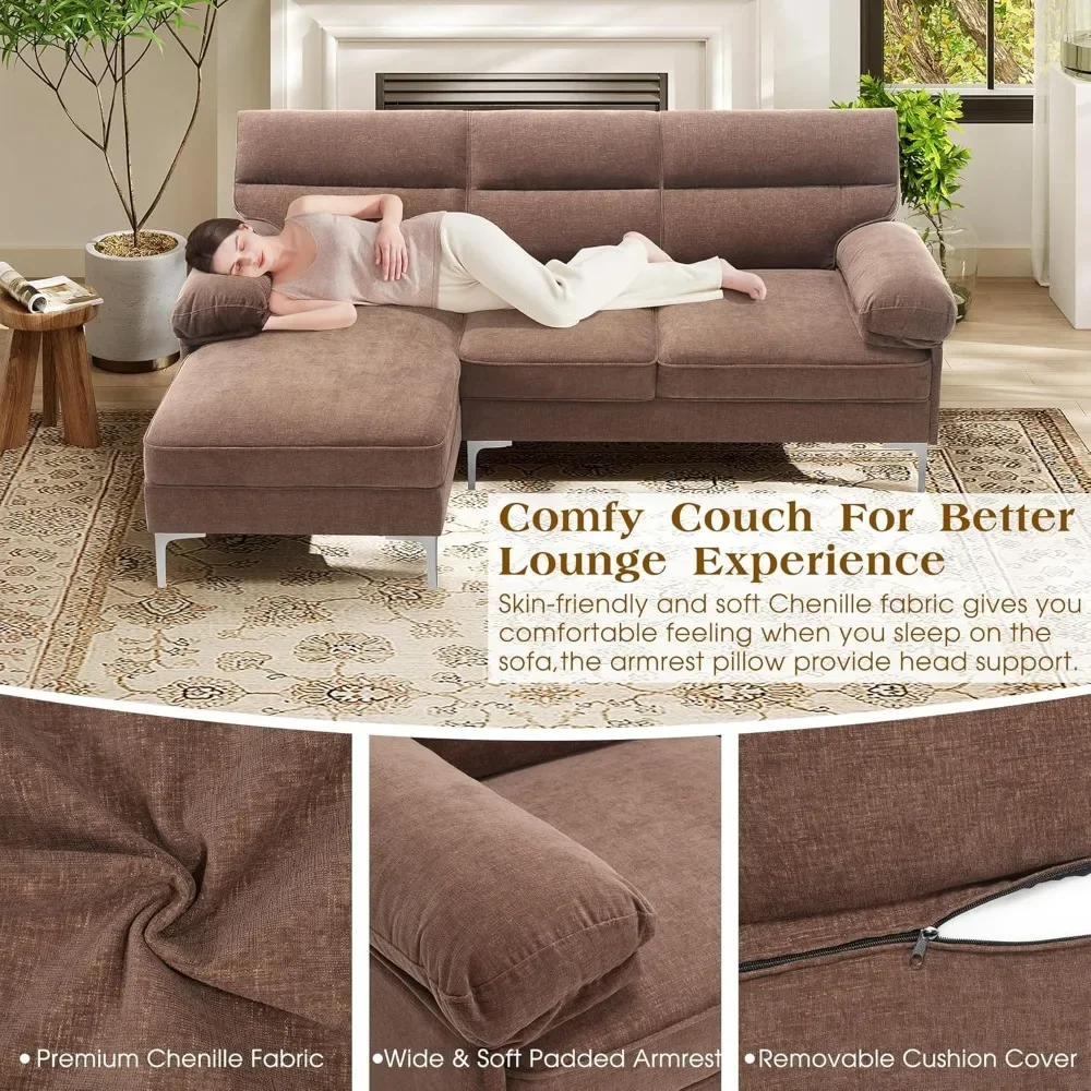 جودة البيع الأكثر مبيعًا - "أريكة مقطعية على شكل حرف L مقاس 85 بوصة مع 3 مقاعد قابلة للتحويل، أريكة مريحة من قماش الشنيل الحديث"