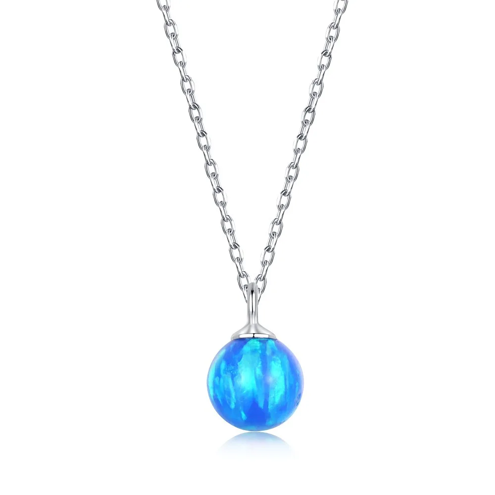 925 Sterling Silver Australian Treasure Necklace, Ladies Style Round Opal Pendant, Elegant and Collarbone Chain