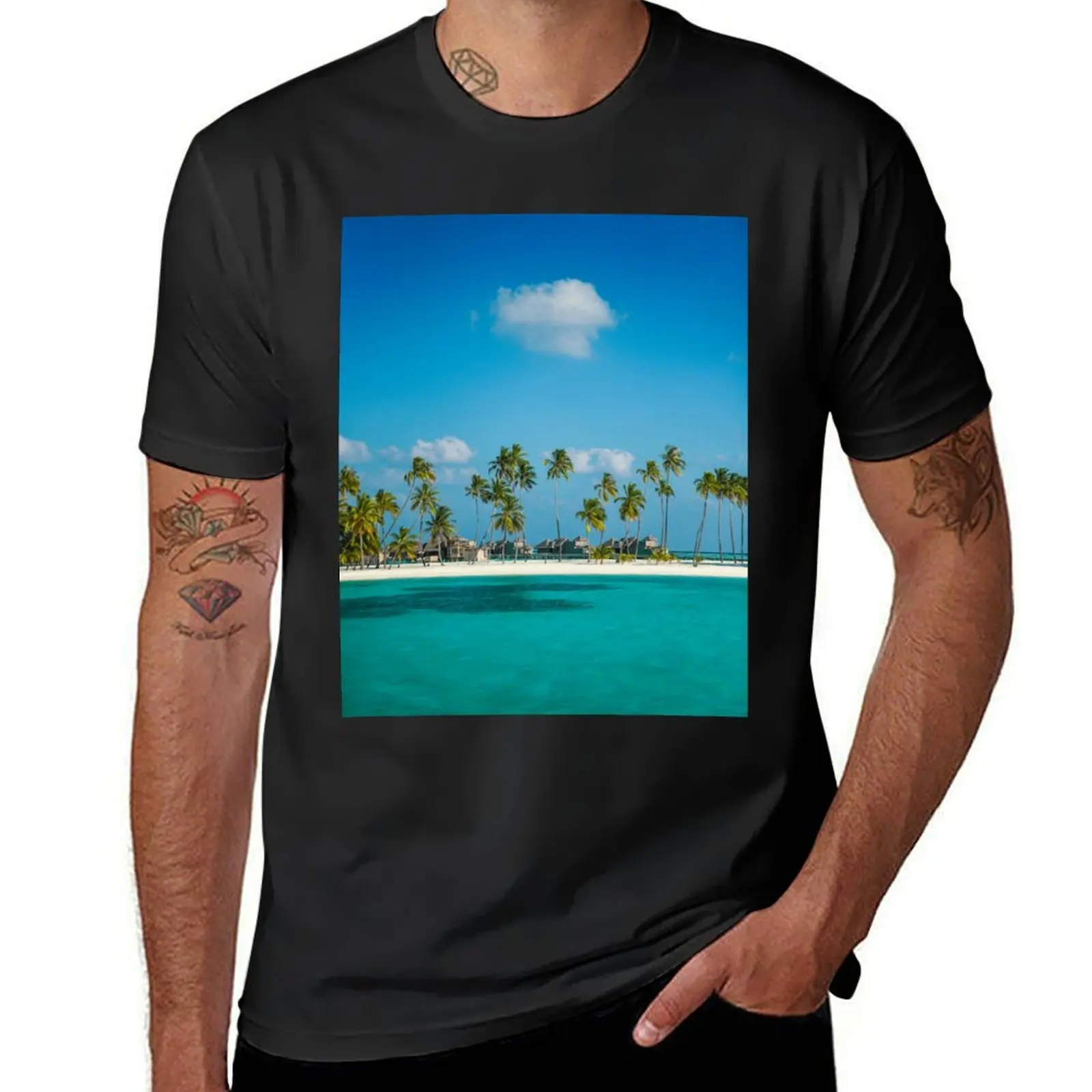 Beautiful Tropical Palm Tree Beach Island T-Shirt oversized kawaii clothes customs design your own T-shirts for men cotton