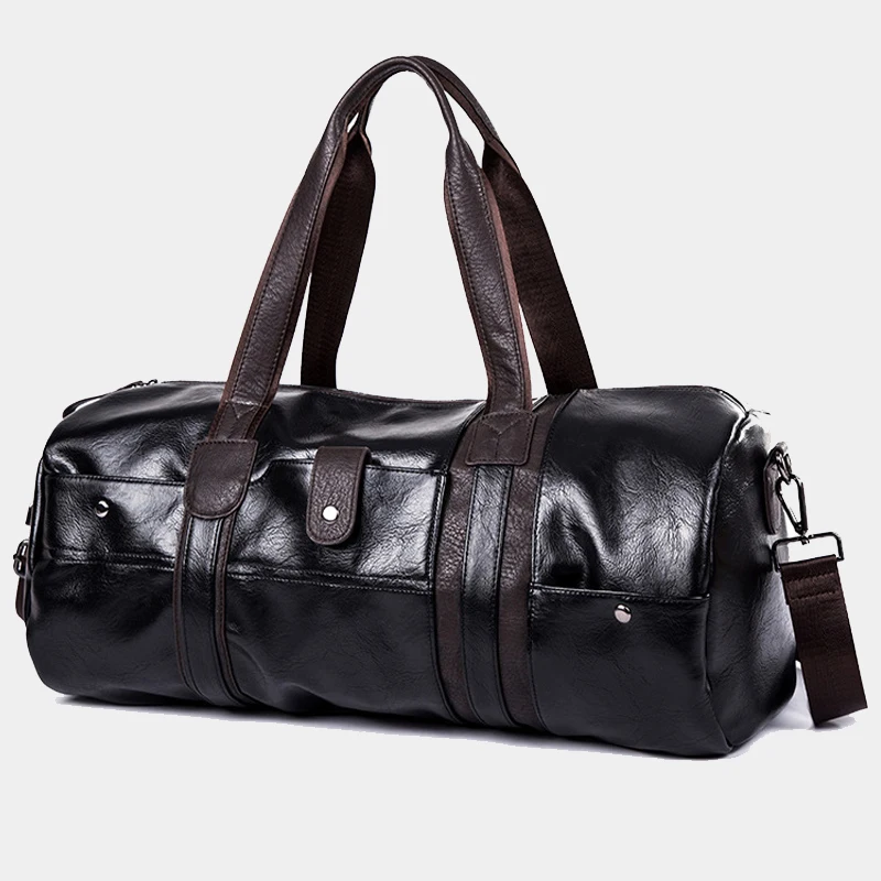 Pu Leather Sports Gym Bag Homens para Yoga Soft Black Sport Fitness Bag Masculino Ombro Viagem Bagagem Bolsa Weekend Daily