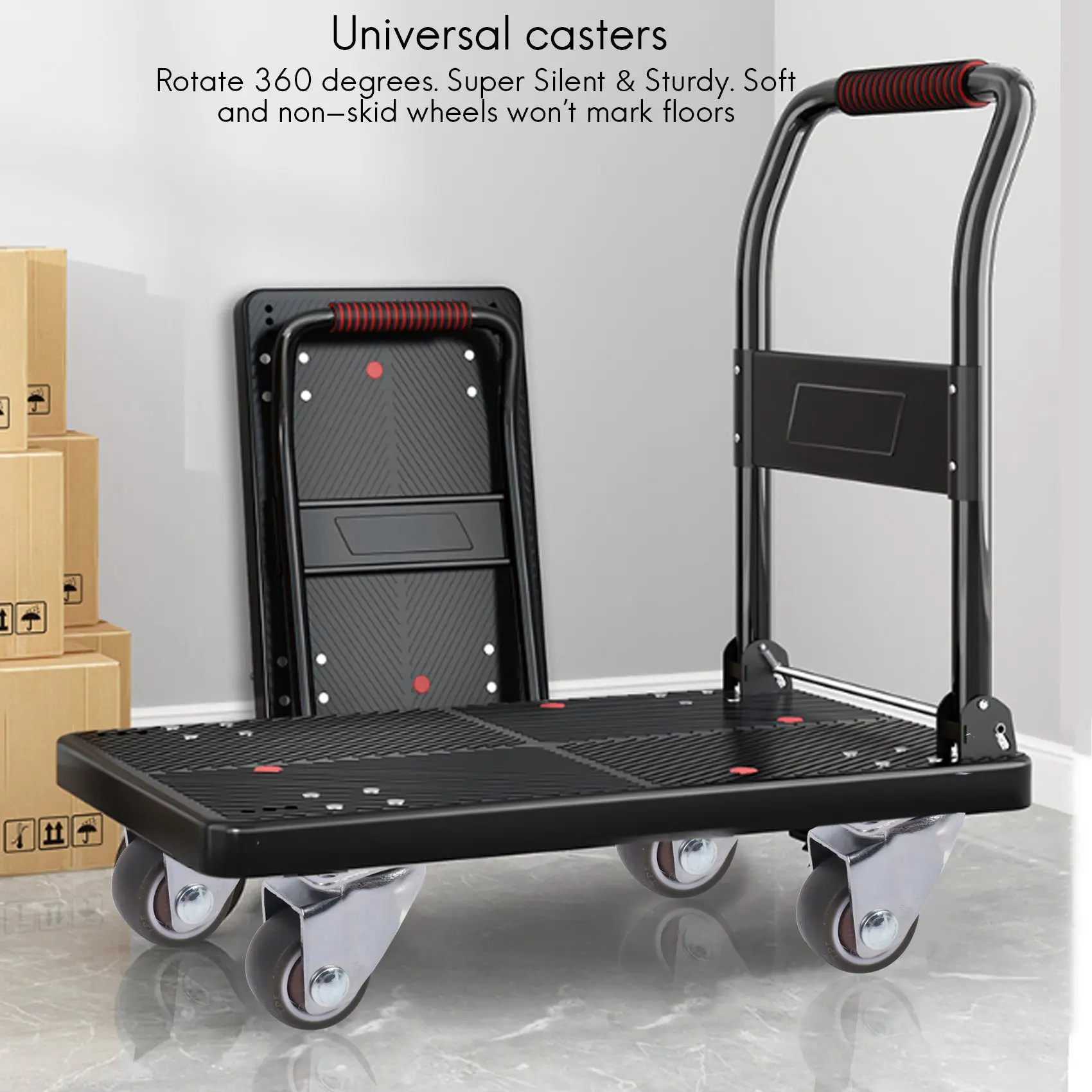 -A12R 4 Pack 1 Inch Low Profile Casters Wheels Soft Rubber Swivel Caster With 360 Degree Top Plate 100 Lb Total Capacity For Set