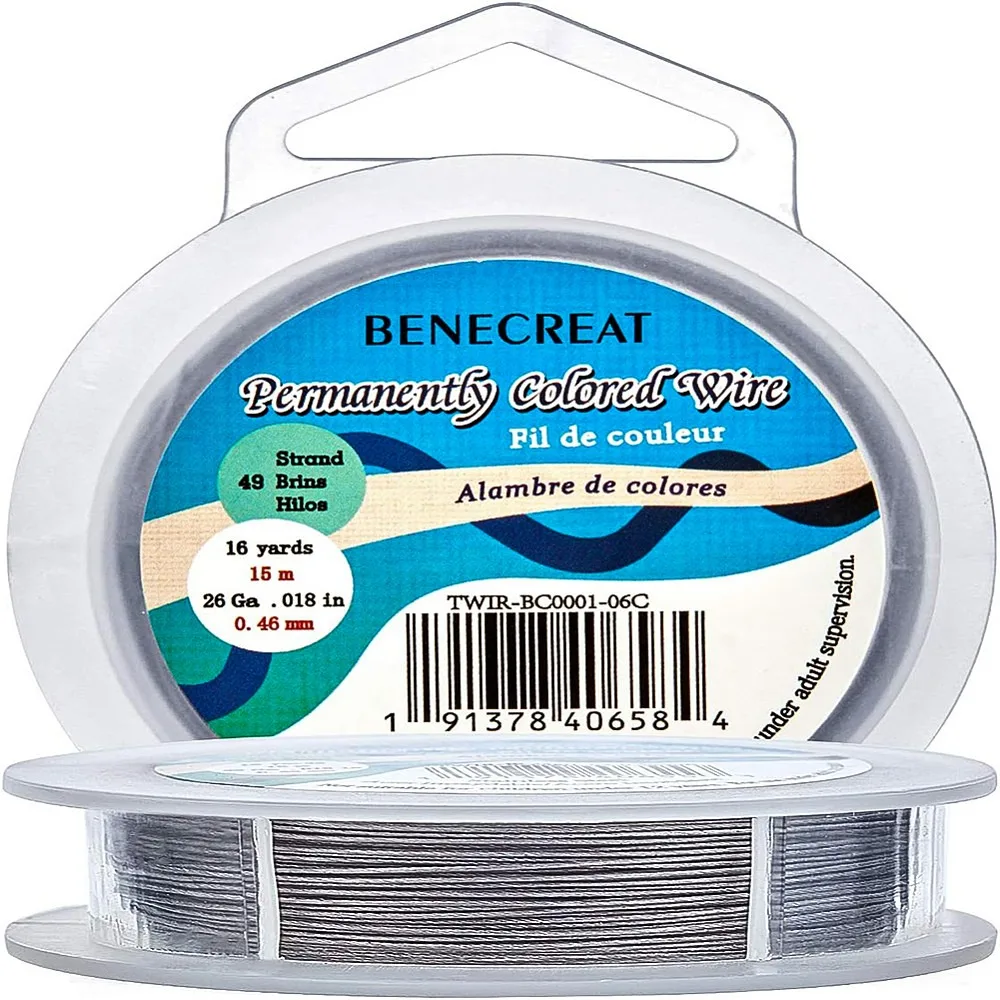 49 Stränge Perlendraht (0,017 Zoll/0,46 mm, 49 Fuß) Nylonbeschichteter Edelstahl-Perlendraht für die Herstellung von Halsketten und Armbändern, Grau – Detail 1