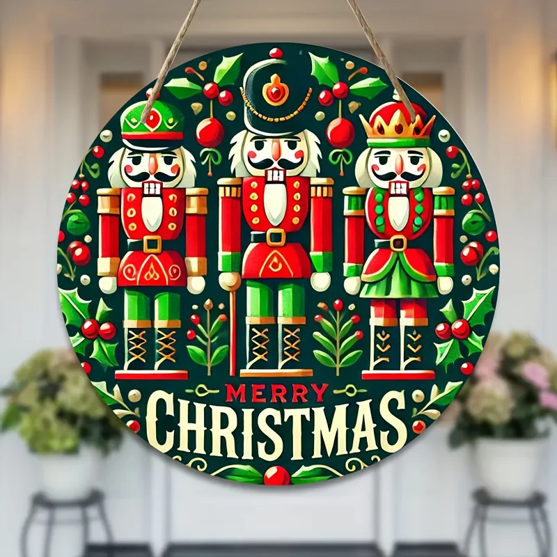 Nussknacker-Weihnachts-Wanddekoration – kreisförmiges Zeremonie-Schild aus Holz mit vorgebohrten Löchern und Hängeseilen