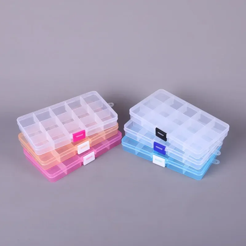 10/15Grids Plastic Box Adjustable Jewelry Beads Pills Nail Art Storage Organizer for office housekeeping organization-.-