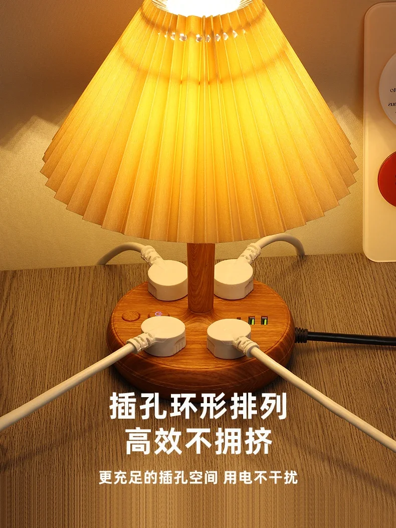 

Retro decorative night light multi-functional socket with desk lamp Bedroom bedside adjustable brightness