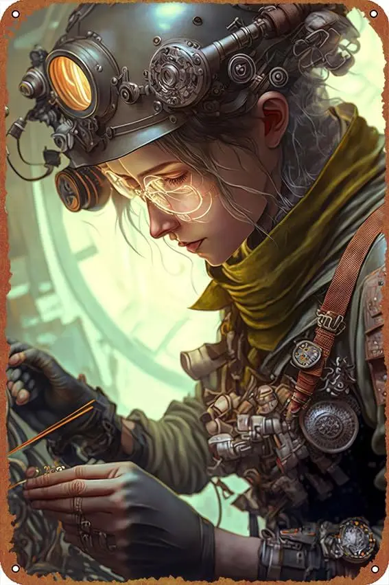 female Steampunk engineer 12x8 Inch Rust-Free Tin Poster - Home Decor