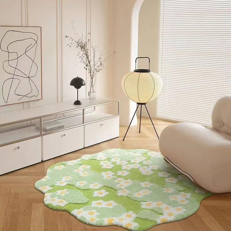 

Round Flower Carpet Bedroom Bedside Rug Flocking Thickened Encrypted Plush Living Room Decorative Floor Mat