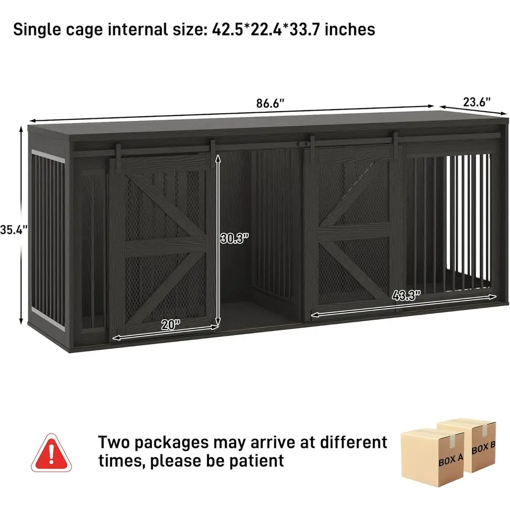87In armhouse Dog Crate TV Stand, Wooden Dog Kennel urniture with Sliding Metal Mesh Barn Door, Large Dog Crate urniture or 2 Do