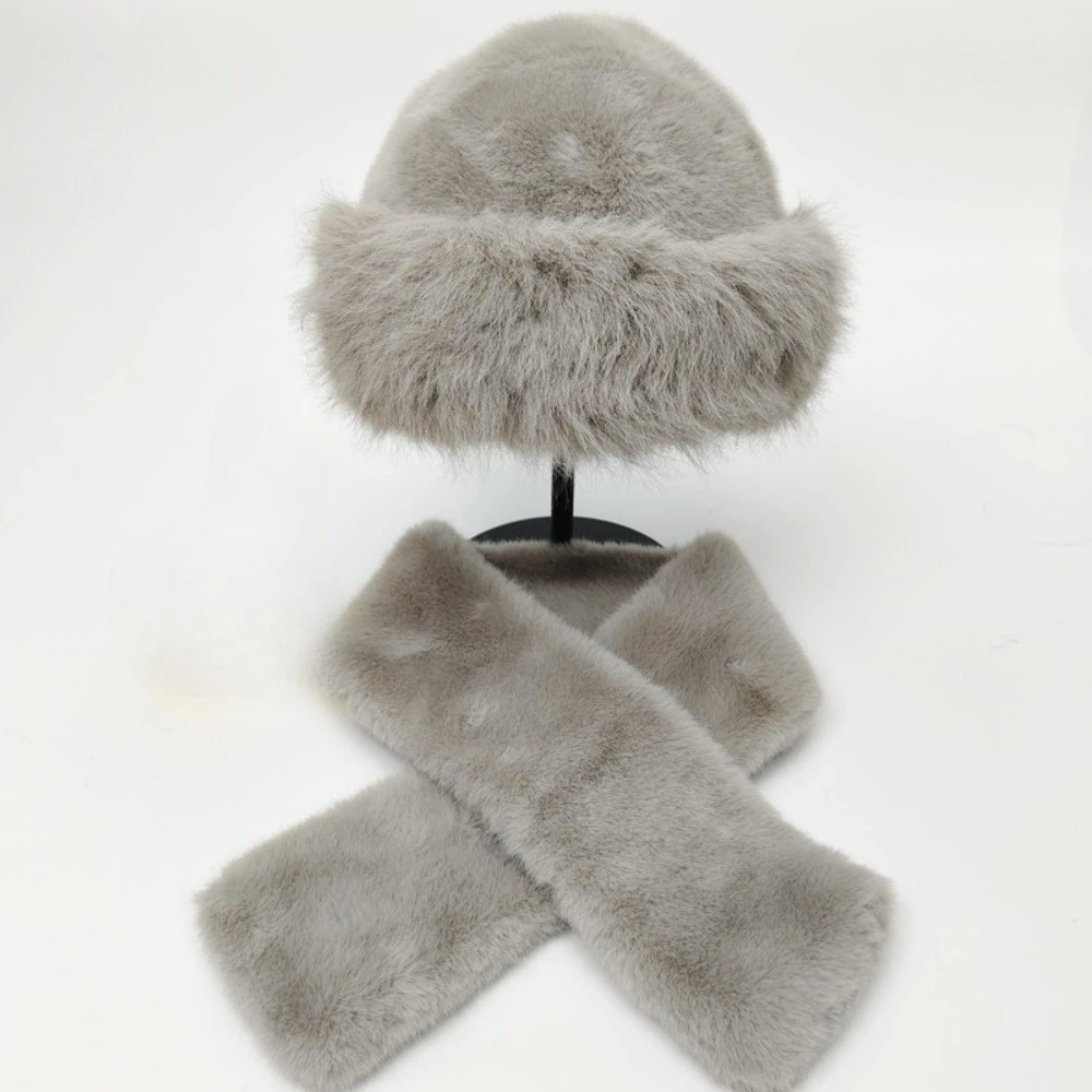 Шляпа из искусственного лисьего меха, комплект шарфов на осень и зиму, теплая защита ушей, рыбацкая шапка, плюшевый комплект из двух предметов