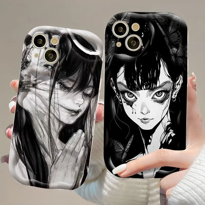 Subcultural Cyberpunk Horror Girl Abstract For iPhone Case 16 15 14 13 12 11 Pro XR XS Max 7 8 Plus Phone Shockproof Y2K Cover