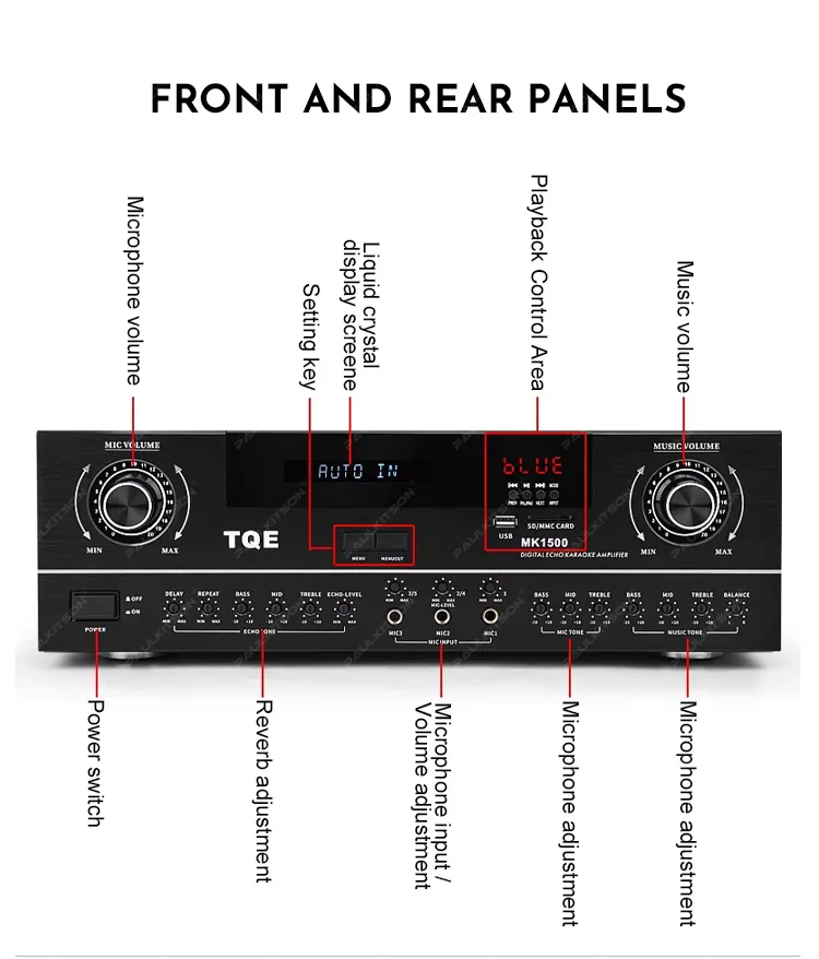 Paulkitson MA5000 Professioneller Leistungsverstärker 450W*2 48-Bit Digitaler Reverb-Chip Bluetooth USB SD-MMC-Karte LCD-Display für die Bühne – Detail 13
