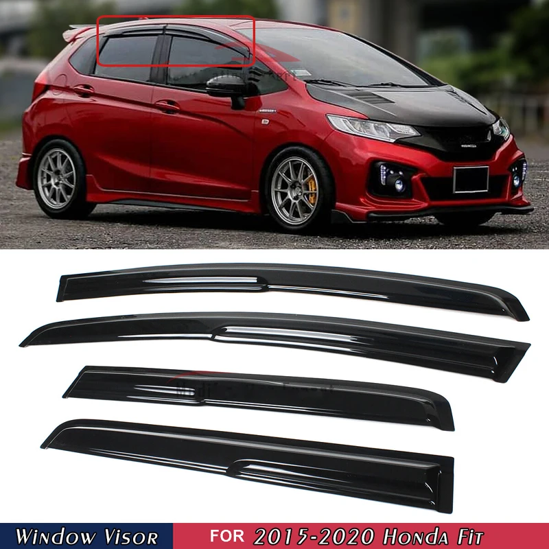 For 2015-2020 Honda Fit Jazz GK5 3D Wavy Mugen Style Window Visors Rain Guards